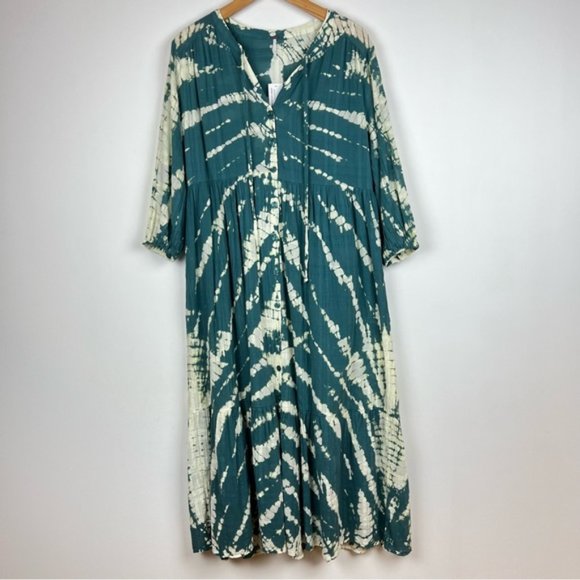 Young Fabulous and Broke Tie Dye Dawn Dress in Dark Green/ Teal and White - Picture 7 of 14
